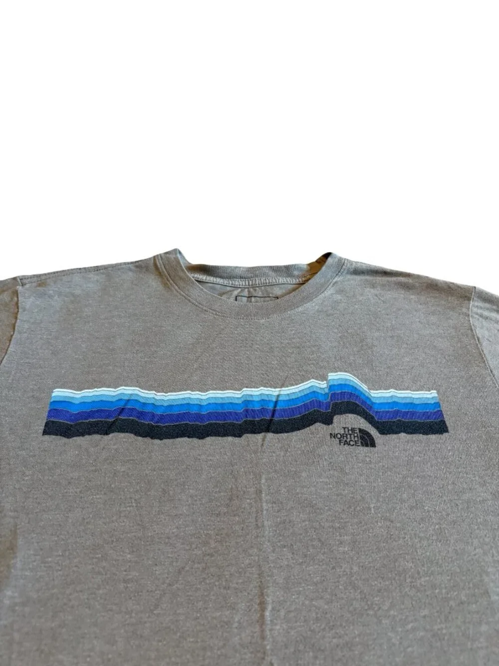 The North Face Grey T-Shirt Blue Detail Logo Stretch Classic Short Sleeve Large